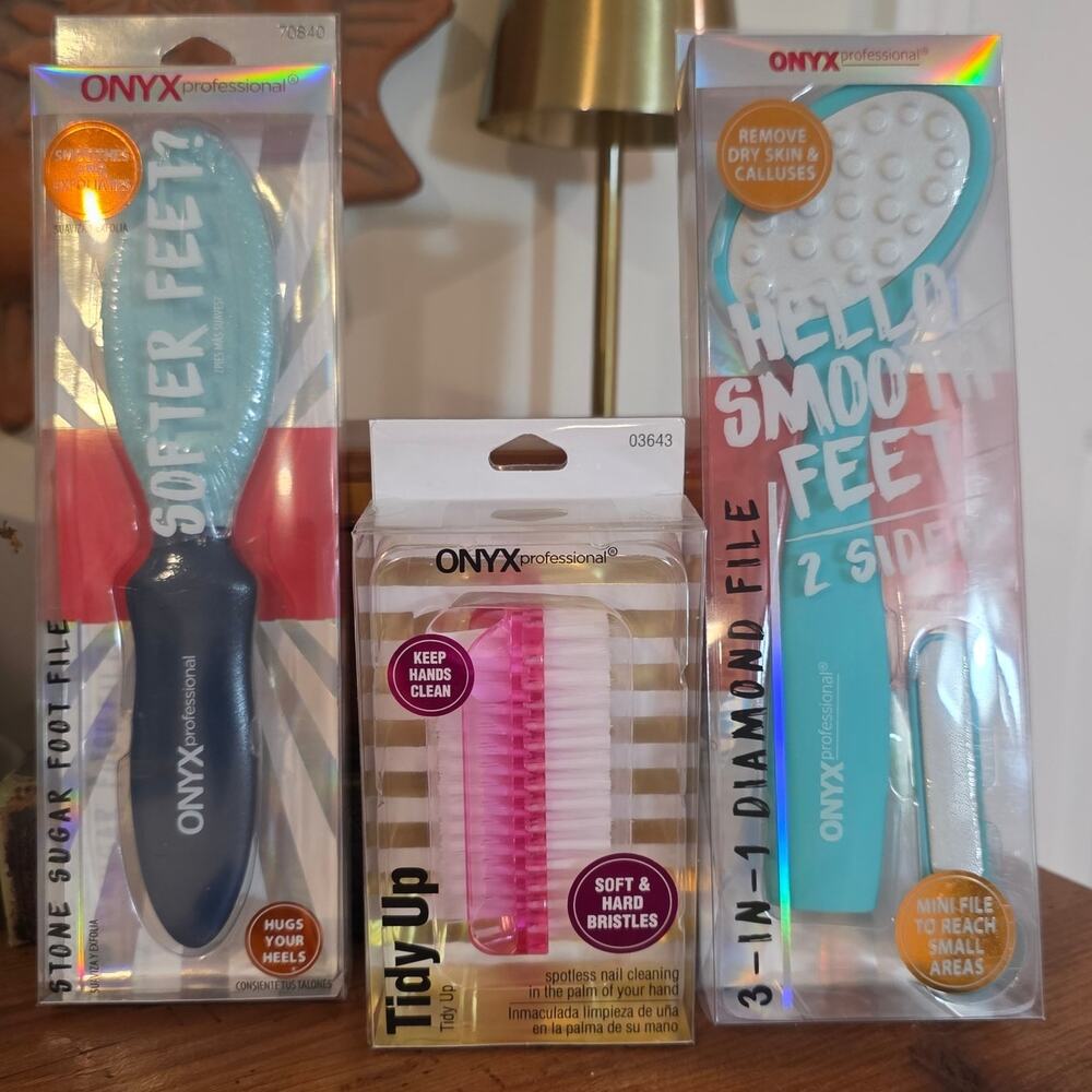 Onyx Bathhouse Foot Care Set 2 Foot Files & Nail Brush Kit At-Home Pedicure NEW